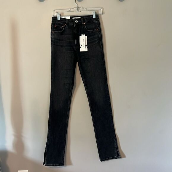 New! ZARA The Skinny with Split Hem Ash black Jeans Size 4 - Picture 3 of 16